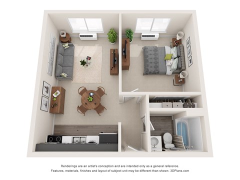 a floor plan of 1 bedroom apartment